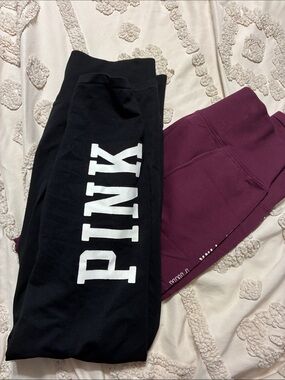 PINK Victoria's Secret Black & Plum Logo Joggers